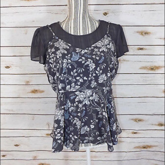 EUC grey floral layered Lauren Conrad babydoll top - Picture 1 of 4